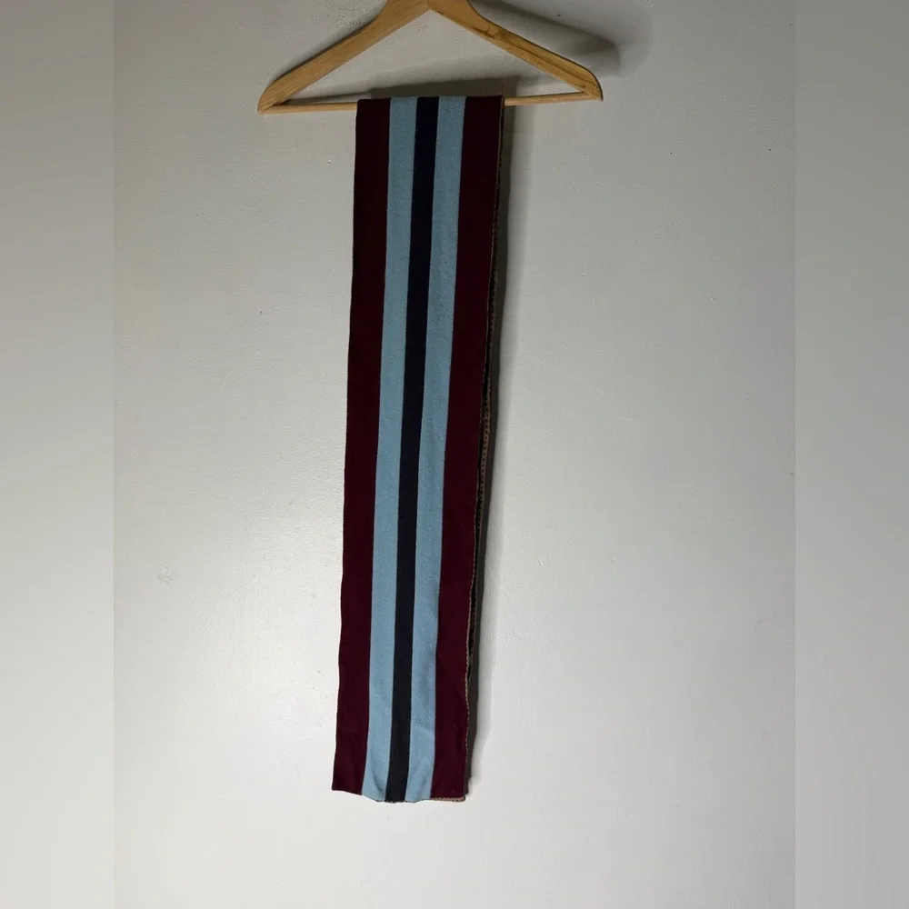 Paul Smith Wool Winter Scarf Silk Inside‎ Burgundy Blue Stripe Rectangle